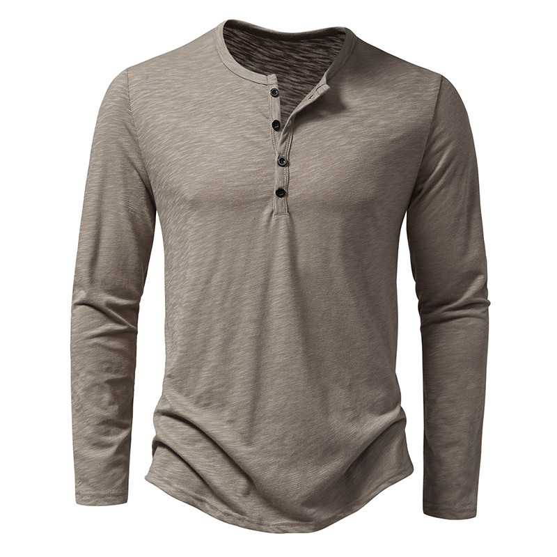 Men's Long-sleeved T-shirt Fashion Casual Solid Color Pullover Button Top Autumn And Spring Clothing - Image 4