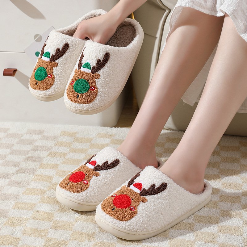 Christmas Shoes Winter Home Slippers Elk Soft Cozy Bedroom Slipper Slip On House Shoes - Image 3