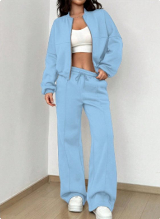 Women's Sports Suits Zipper Jacket And Wide Leg Pants Two-piece Set - Image 9