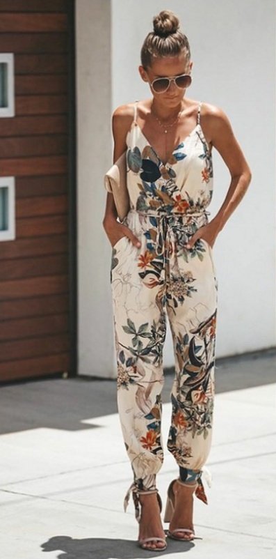 Women's Jumpsuit Flowers Print Spaghetti Strap Romper - Image 4