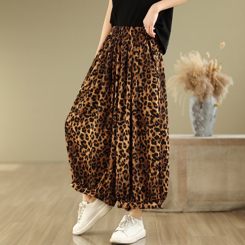 Fashionable Vintage Leopard-print Bloomers Wide-leg Pants - Image 2