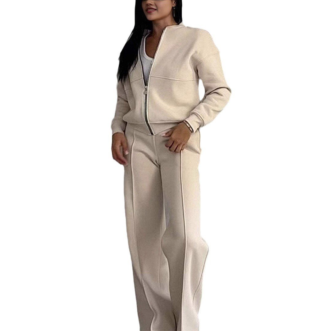 Women's Sports Suits Zipper Jacket And Wide Leg Pants Two-piece Set - Image 7