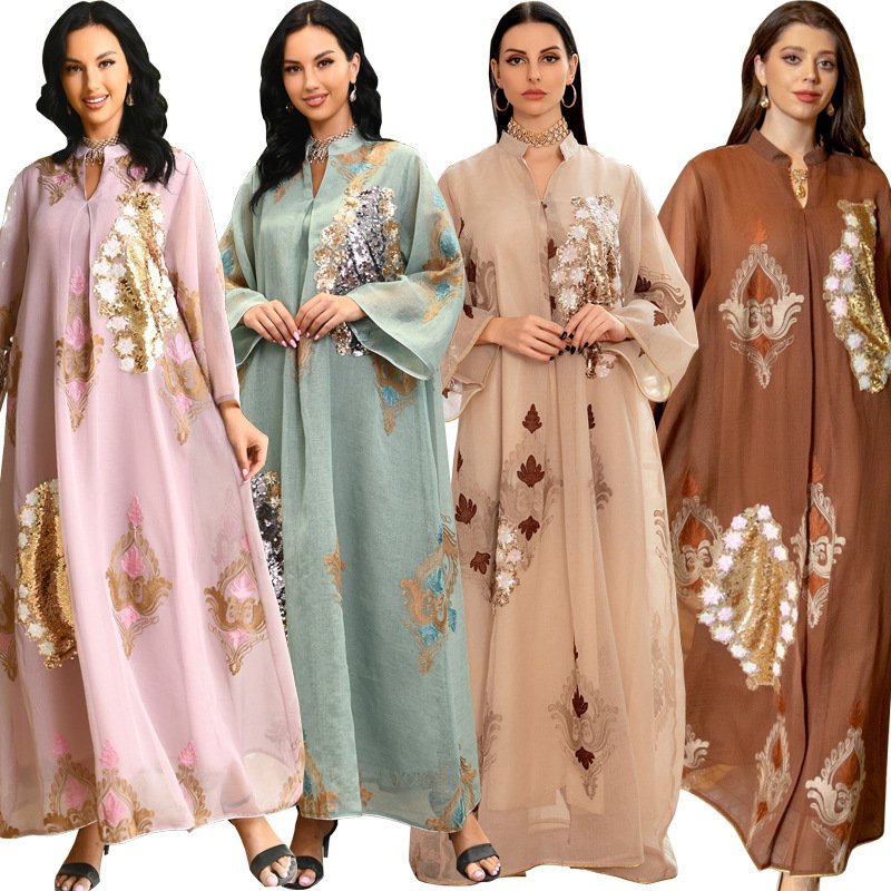 Middle East Female Muslim Sequin Embroider Dress - Image 6