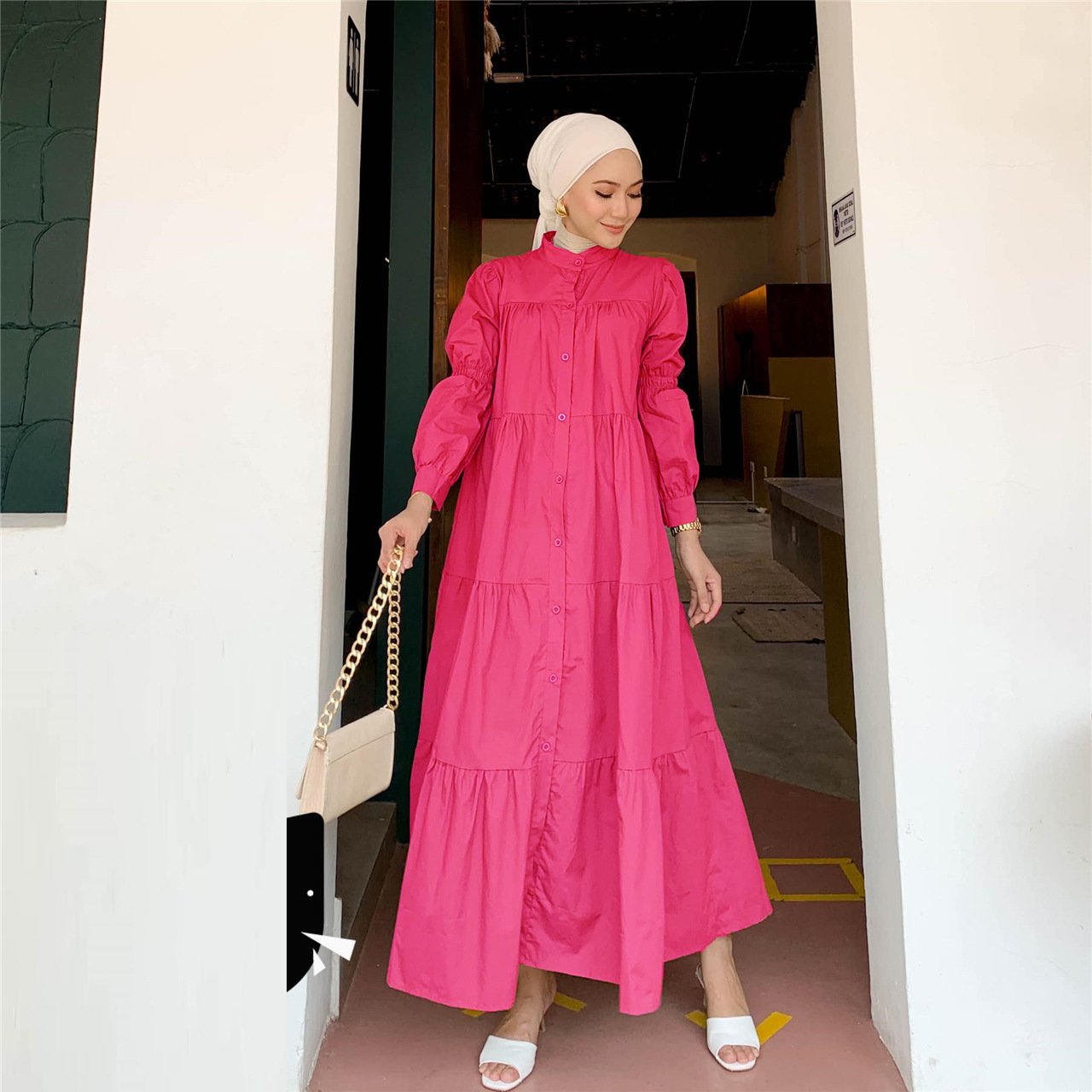 Malay Indonesian Cotton Muslim Patchwork Dress - Image 6
