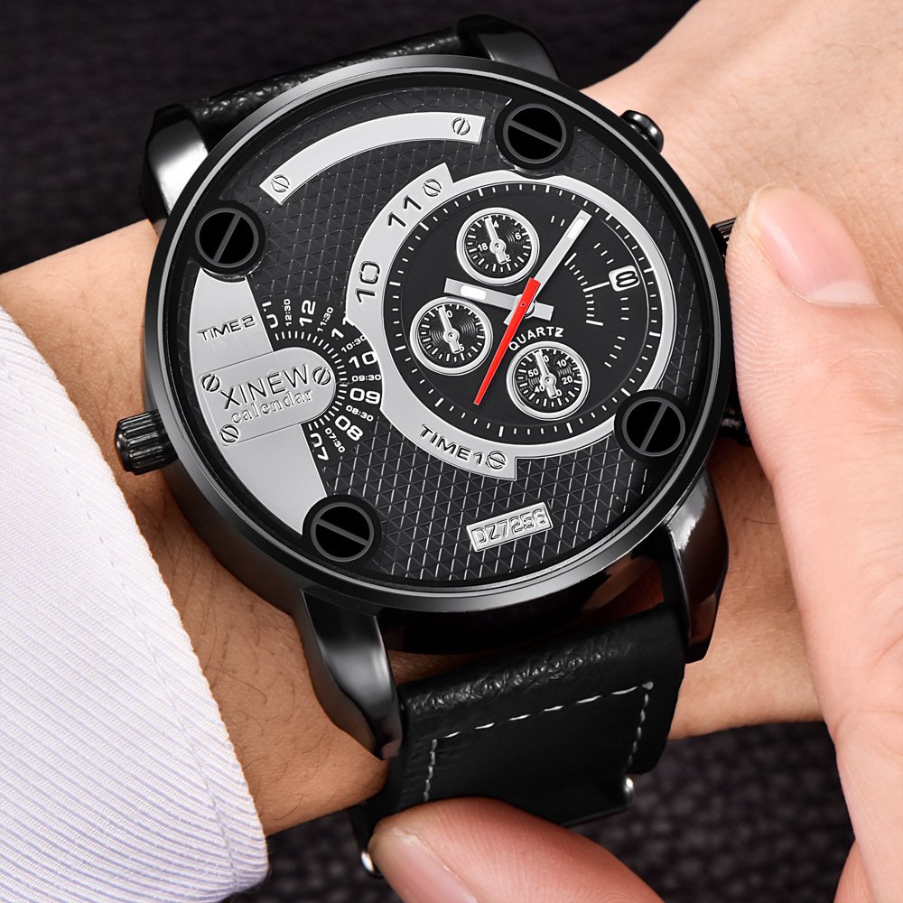 Mens Big Watches Fashion Leather Date Gifts Wristwatch - Image 4