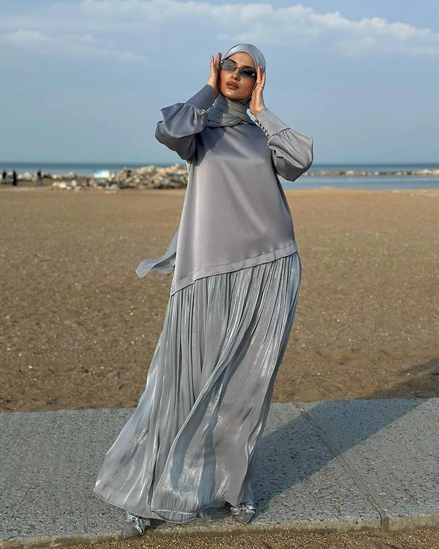 Women's Muslim Style Satin Stitching Design Elegant Fashion Dress - Image 8