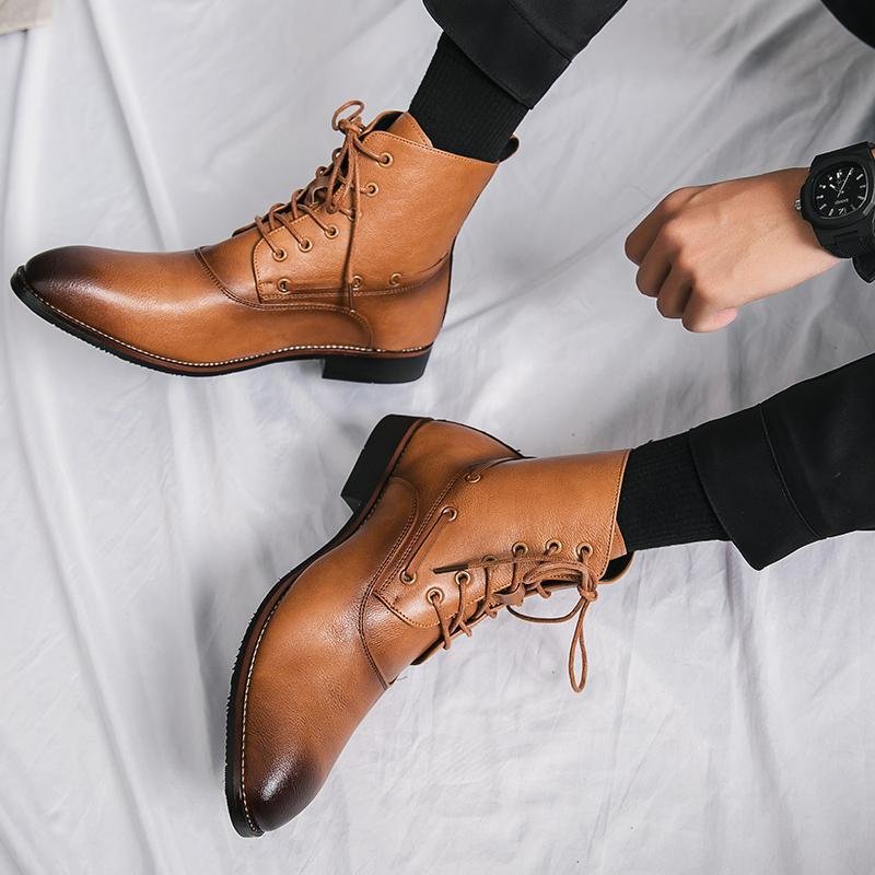 Mens Shoes British-style Height-increasing Leather Boots Hairstylist-pointed-toe Leather Shoes - Image 2