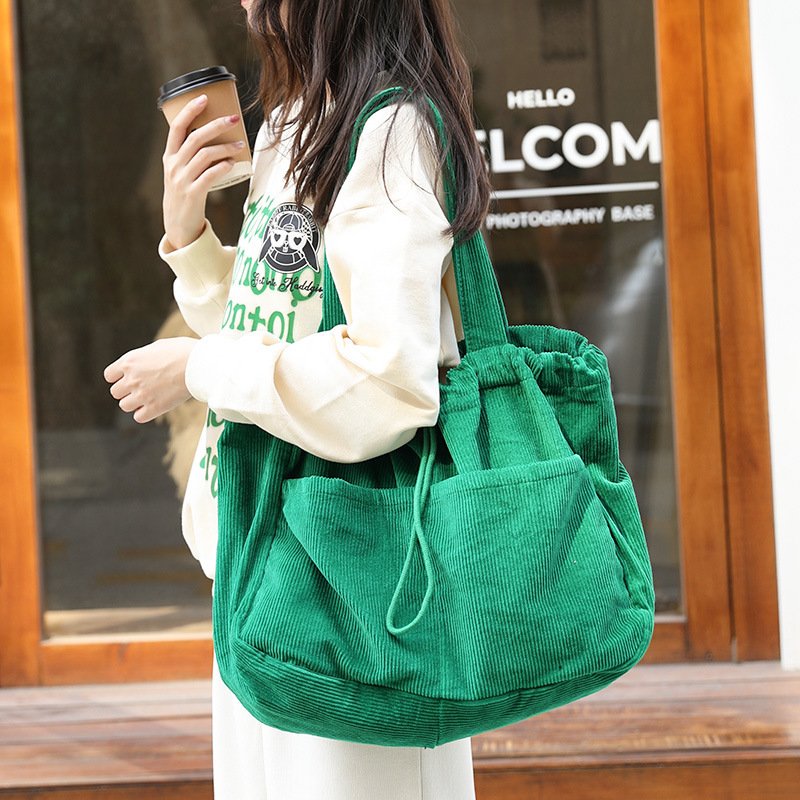 Ins Corduroy Shoulder Bags Drawstring Multi-pocket Handbag Women Underarm Bags - Image 2