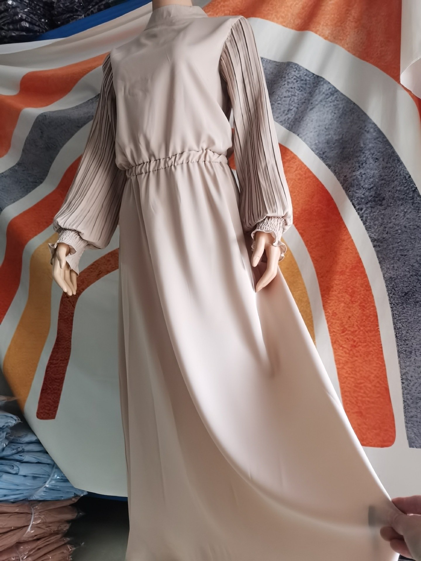 Middle East Muslim Arab Fall Winter Fashion Pleated Lace-up Dress - Image 6