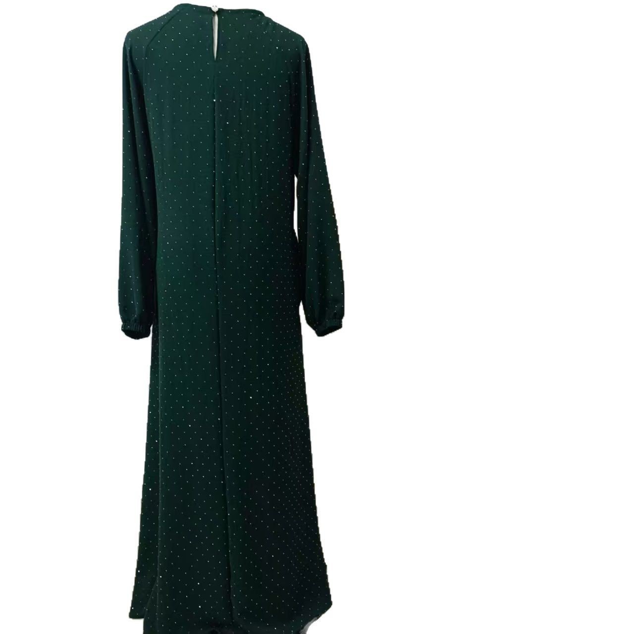 Muslim Rhinestone Dubai Round Neck Pullover Belt Dress - Image 5
