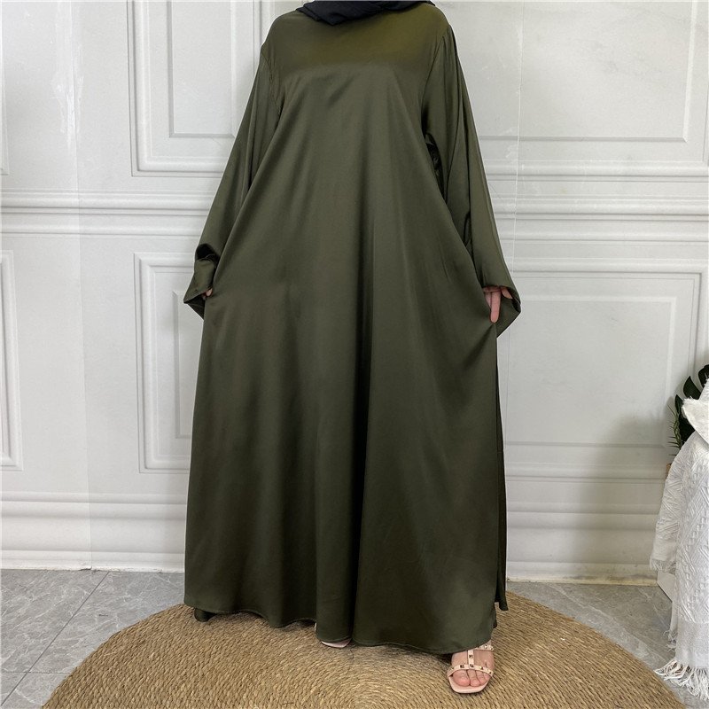 Middle East Dubai Hot Sale Lace Up Satin Muslim Dress - Image 10