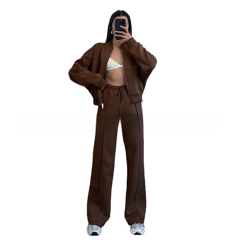 Women's Sports Suits Zipper Jacket And Wide Leg Pants Two-piece Set - Image 10
