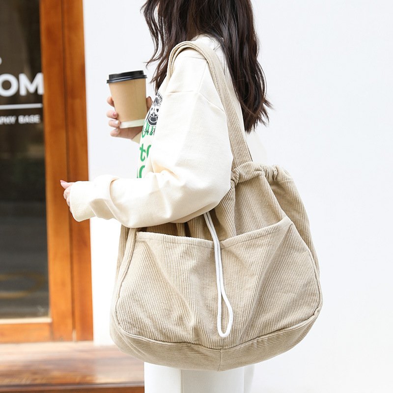 Ins Corduroy Shoulder Bags Drawstring Multi-pocket Handbag Women Underarm Bags - Image 5