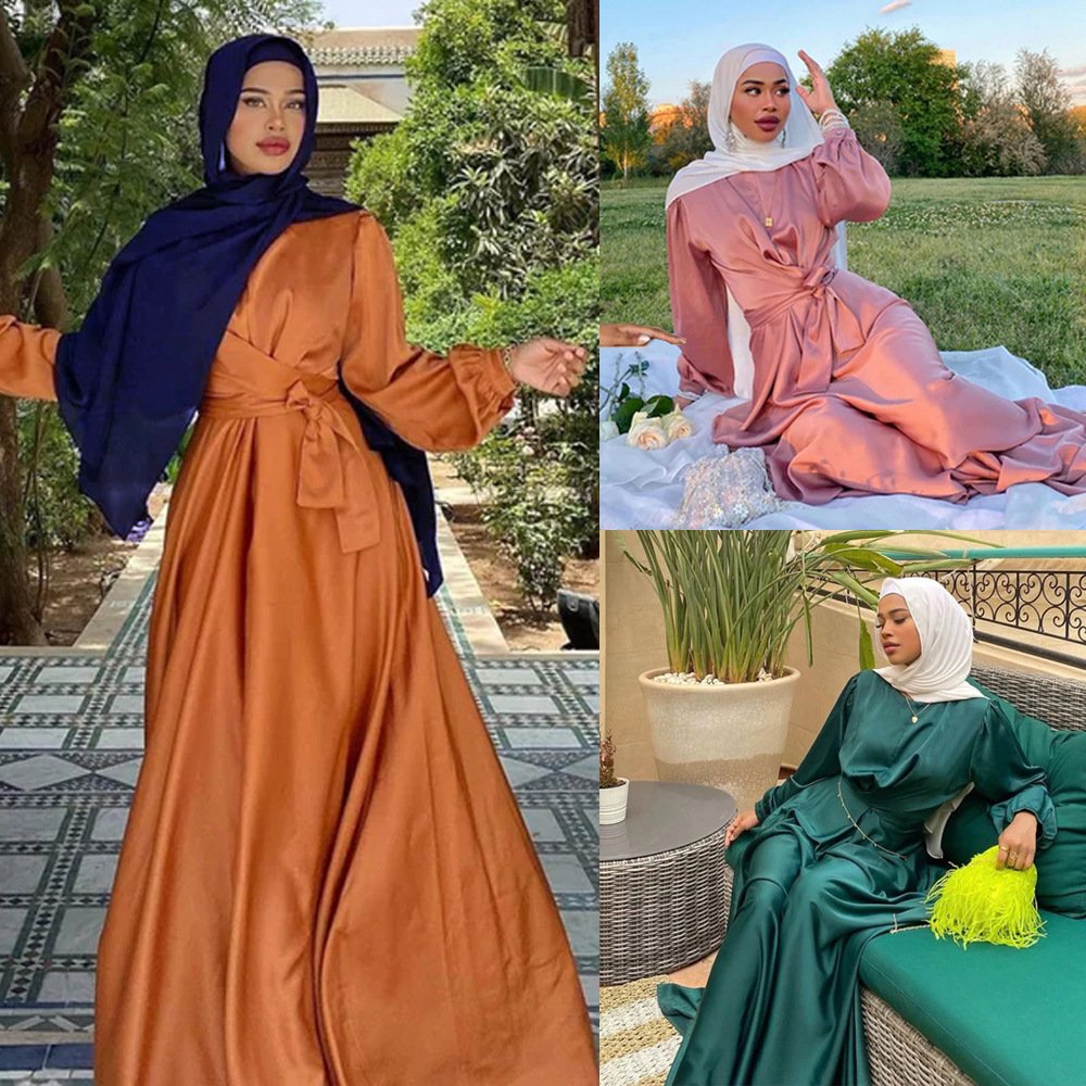 Muslim Hui Pure Color Robe And Ankle Dress - Image 2