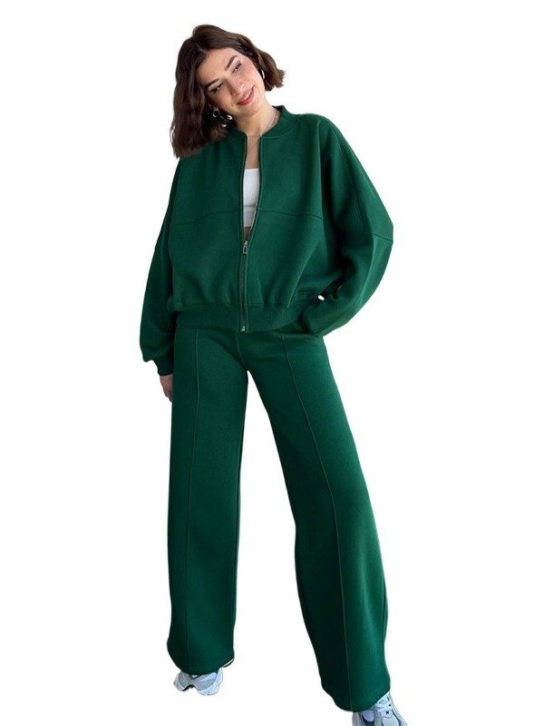 Women's Sports Suits Zipper Jacket And Wide Leg Pants Two-piece Set - Image 8