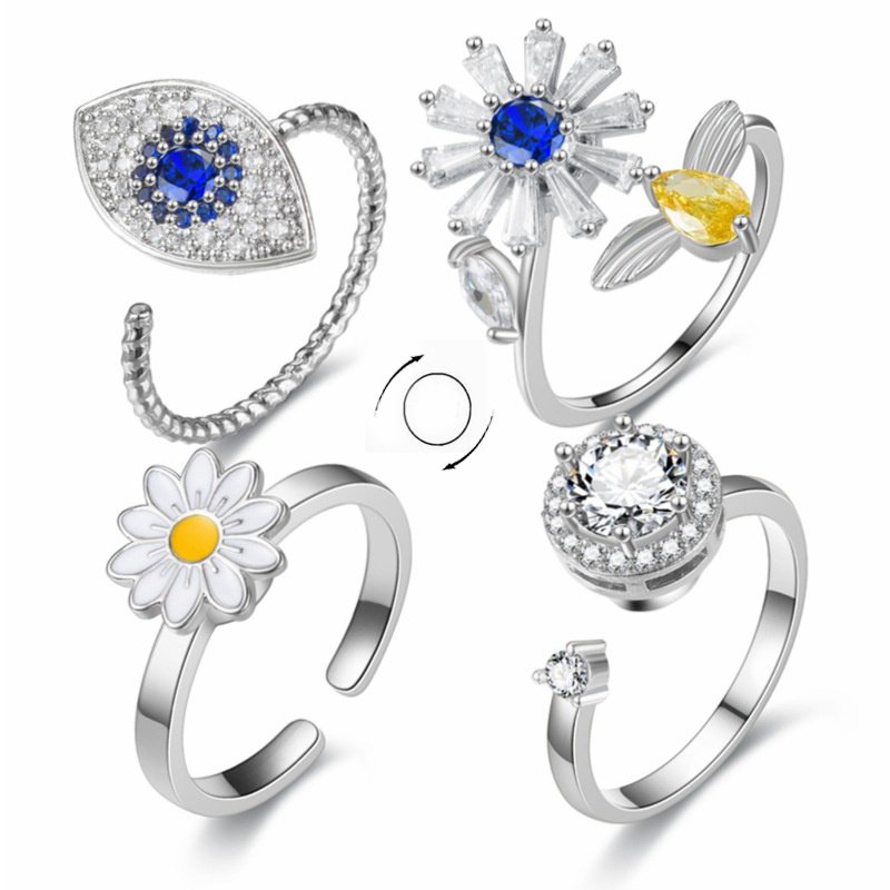 Turnable Rings Eyes Flowers Anxiety Rings For Women Fidget Spinner Ring Jewelry - Image 8