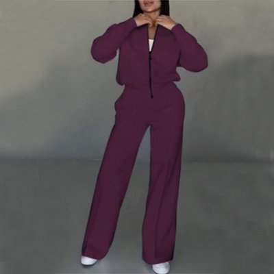 Women's Sports Suits Zipper Jacket And Wide Leg Pants Two-piece Set - Image 5
