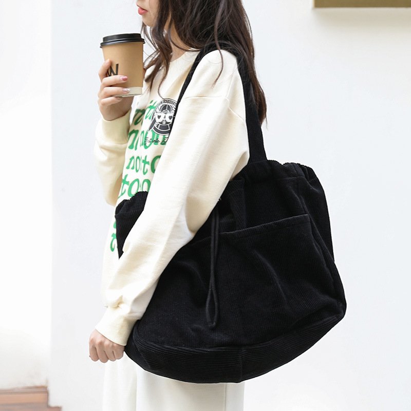 Ins Corduroy Shoulder Bags Drawstring Multi-pocket Handbag Women Underarm Bags - Image 3
