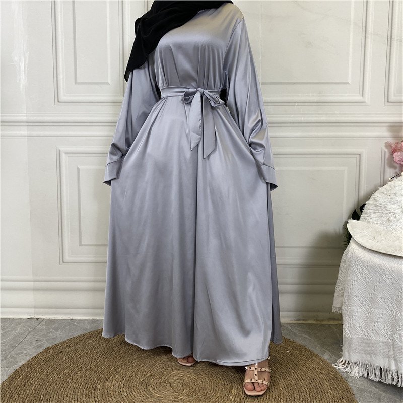 Middle East Dubai Hot Sale Lace Up Satin Muslim Dress - Image 8