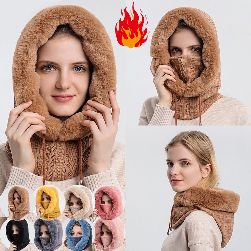 Winter Thick Plush Hat With Scarf Windproof Warm Knit Hats Hooded For Women - Image 2