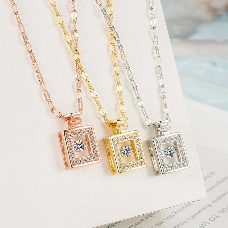 Valentines Day Gift Perfume Bottle Pendant Titanium Steel Necklace Korean Trend Zircon Luxury Female Necklace Charm Jewelry Gift Fashion Jewelry Woman - Image 2