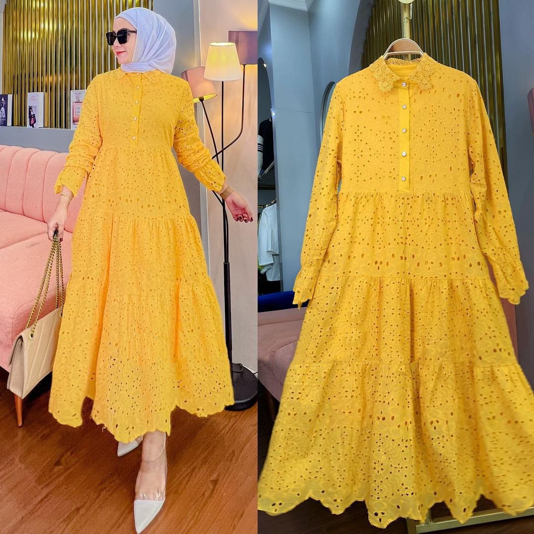 Muslim Southeast Asia Indonesia Embroidered Hollow Lace Dress - Image 10