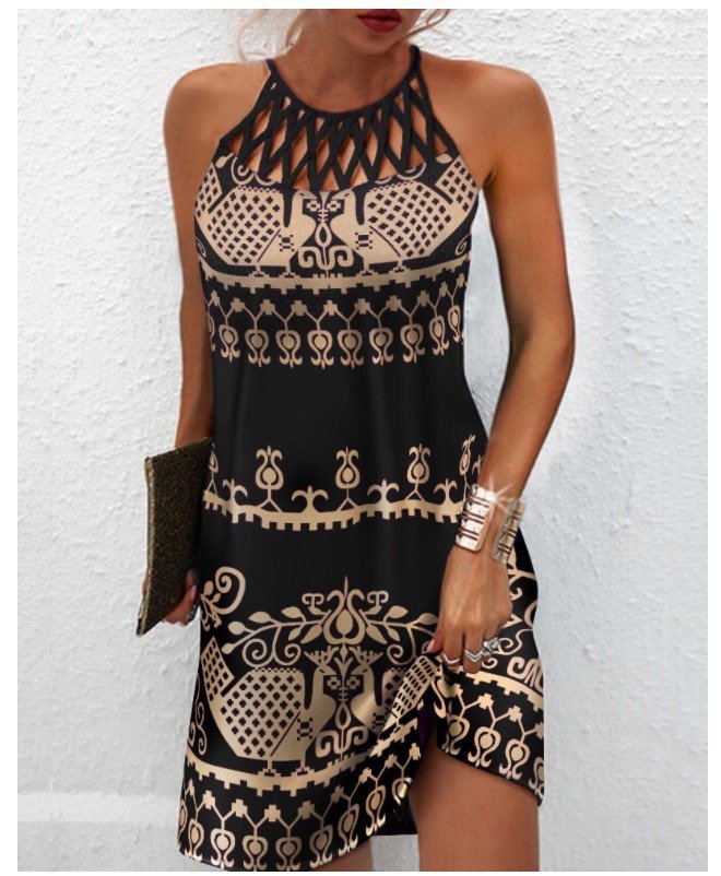 Fashion Print Dress Casual Halterneck Dresses For Women Summer Clothes - Image 6