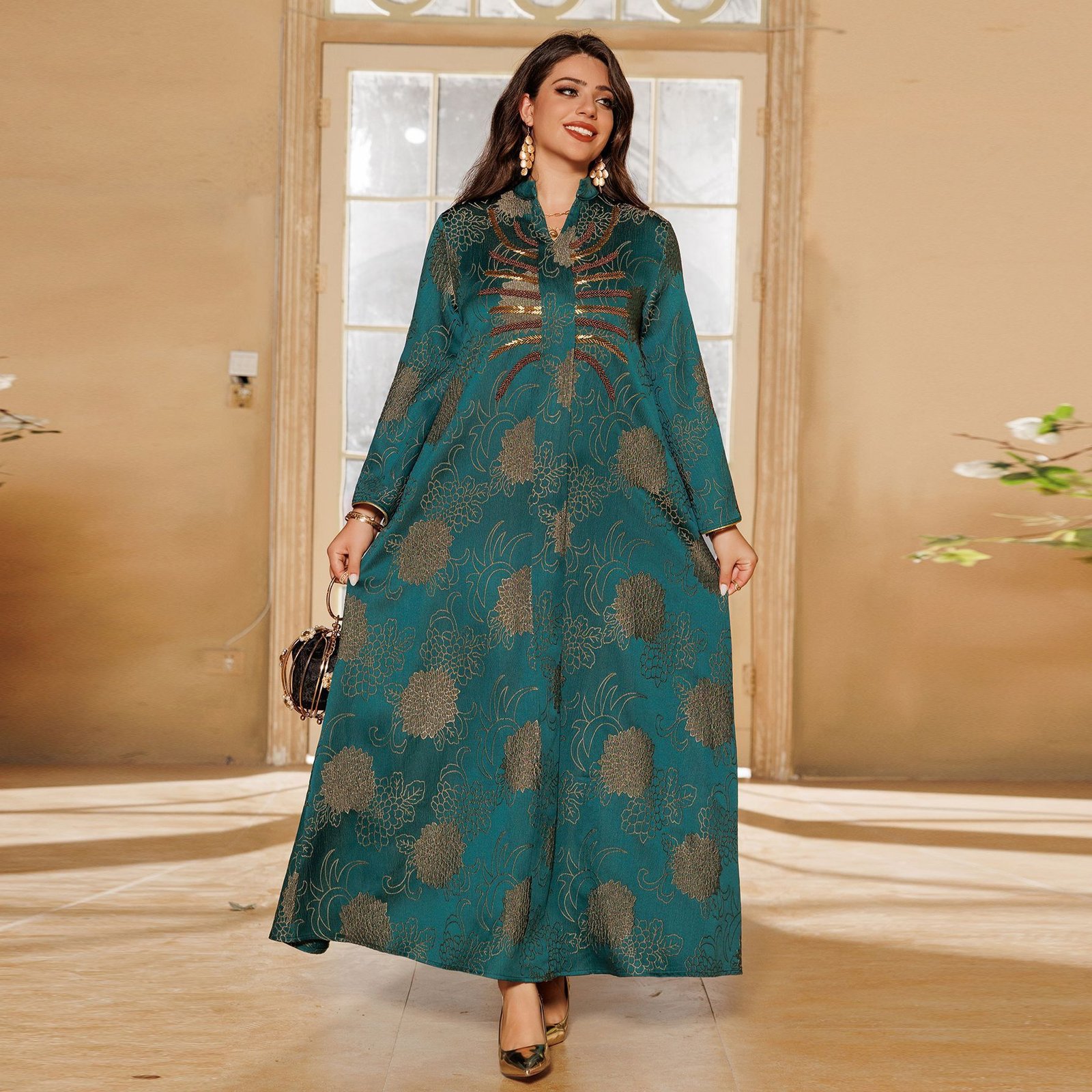 Middle East Muslim Robe Dubai V-neck Dress - Image 3