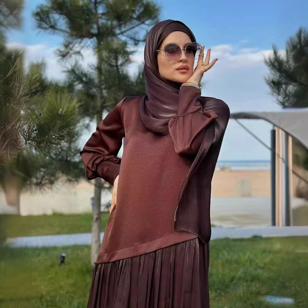 Women's Muslim Style Satin Stitching Design Elegant Fashion Dress - Image 3