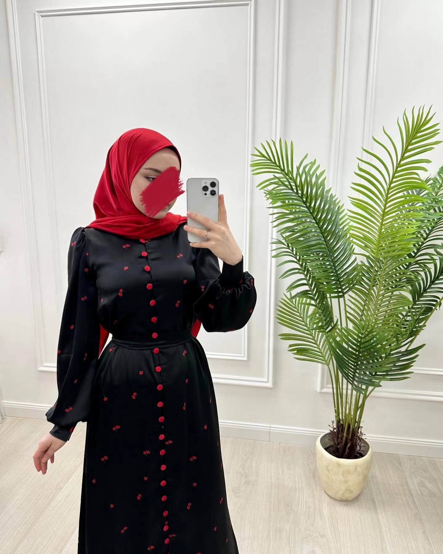 Muslim Style Short Sleeve Print Belt Women's Clothing Dress - Image 6