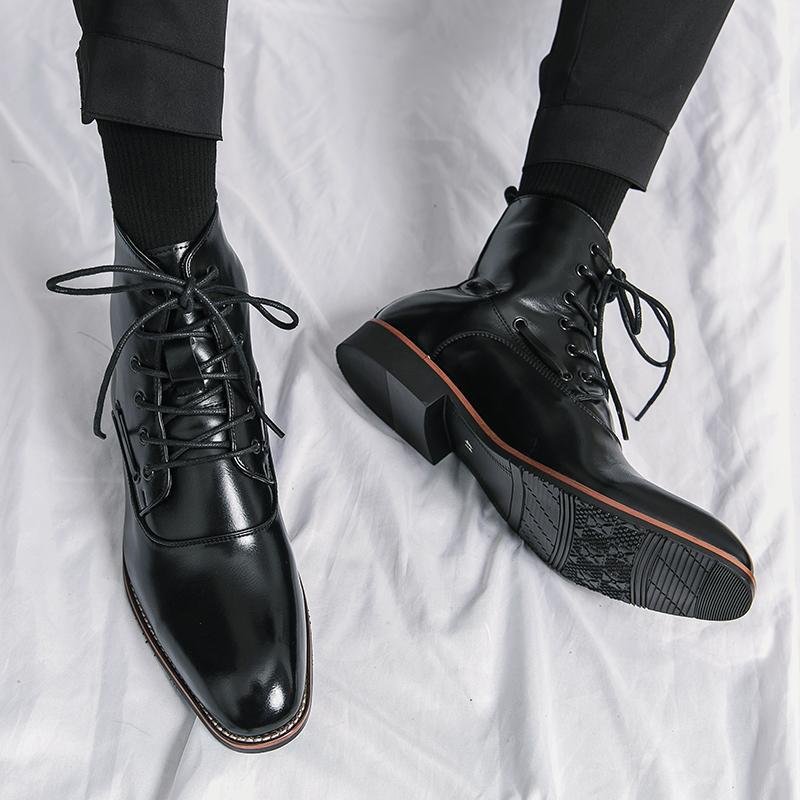 Mens Shoes British-style Height-increasing Leather Boots Hairstylist-pointed-toe Leather Shoes - Image 3