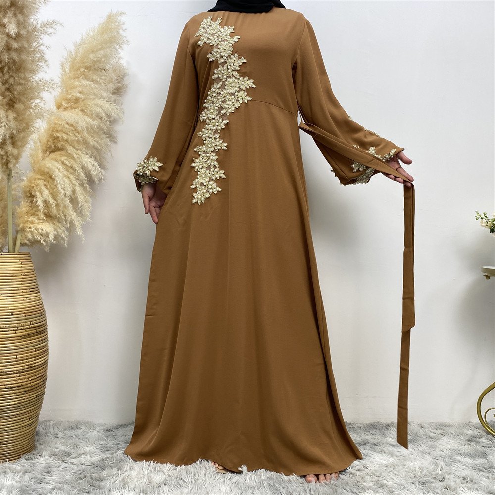 Fashion Lace Beaded Muslim Dress Women - Image 5