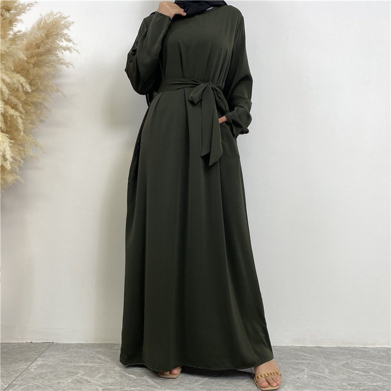Clear Color Lace Up Muslim Dress With Pockets - Image 6