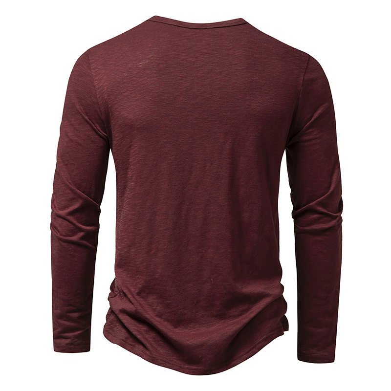 Men's Long-sleeved T-shirt Fashion Casual Solid Color Pullover Button Top Autumn And Spring Clothing - Image 2