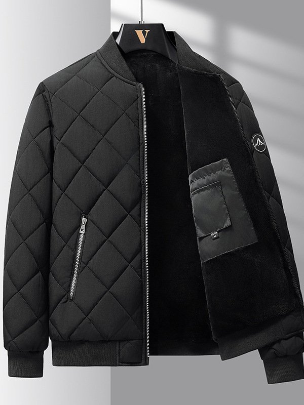 Fashion Rhombic-sewing Design Cotton Coat Winter Warm Thickened Baseball Jacket Casual Solid Color Outwear Clothing For Men - Image 7