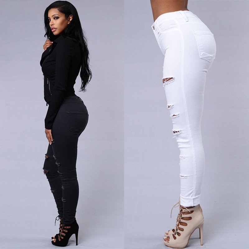 Ripped Jeans Women Skinny Trousers Casual High Waist Pencil Pants - Image 4