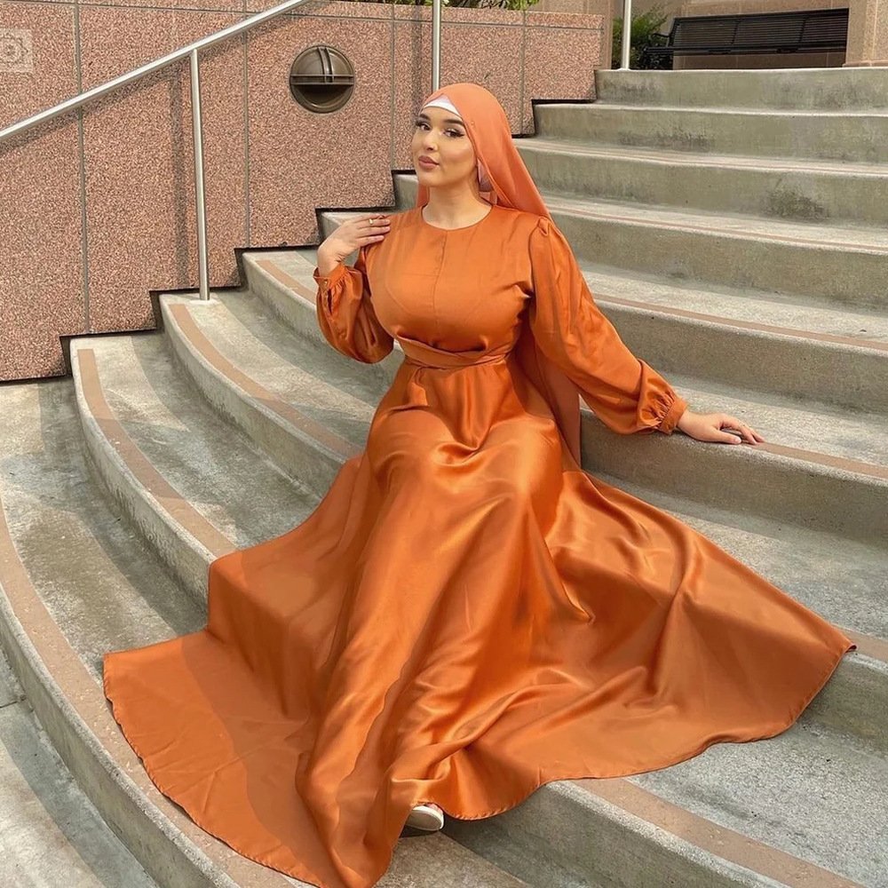 Muslim Hui Pure Color Robe And Ankle Dress - Image 5