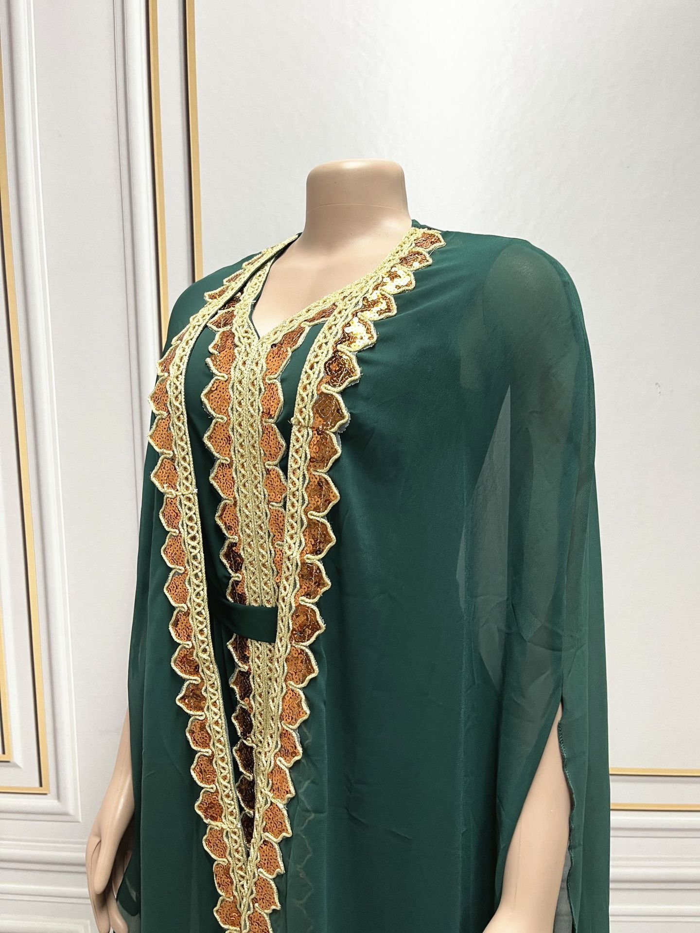 Middle East Muslim Women's Wear Sequined Gown Suit Dress Cape Robe - Image 3
