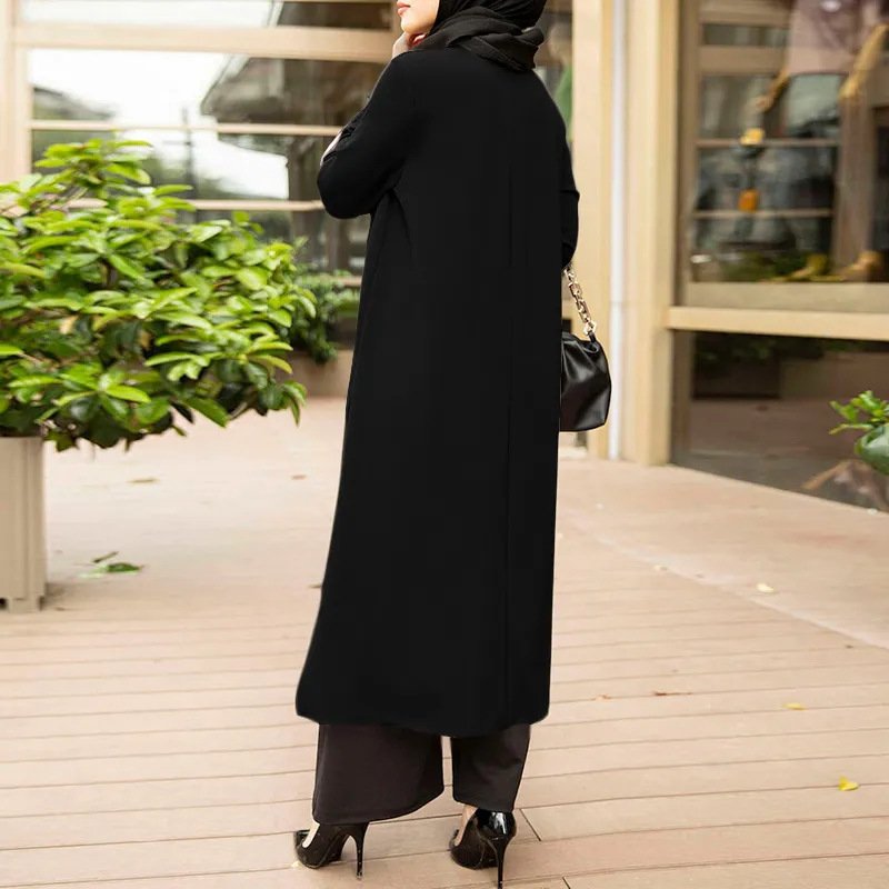 New Muslim Dubai Robe Pure Color Split Dress - Image 3