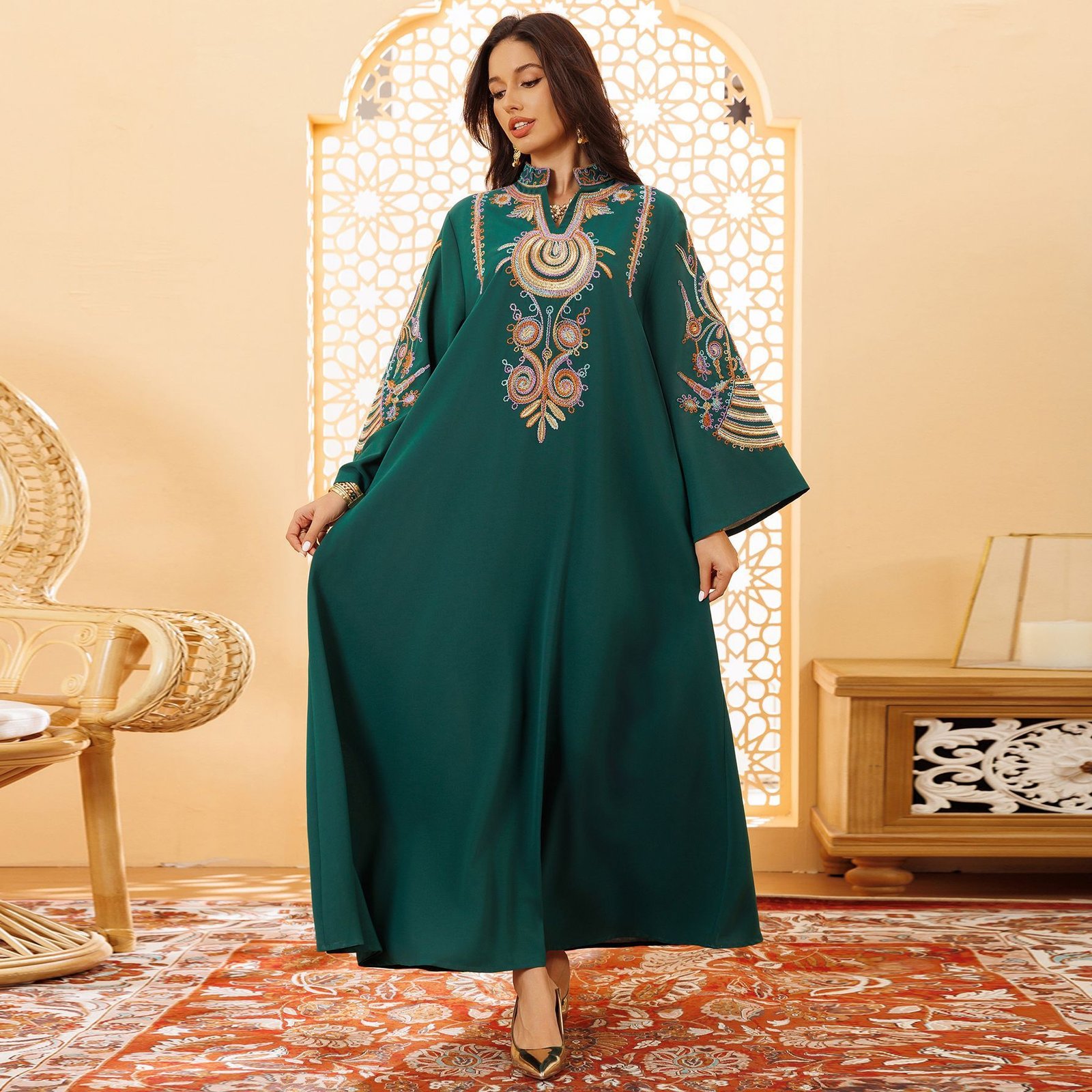 Women's Embroidered Rope Embroidered Muslim Pullover Dress - Image 3