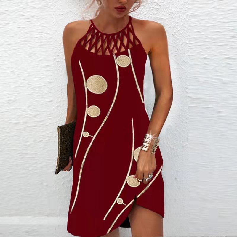 Fashion Print Dress Casual Halterneck Dresses For Women Summer Clothes - Image 9