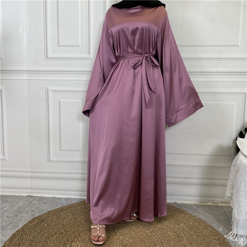 Middle East Dubai Hot Sale Lace Up Satin Muslim Dress - Image 4