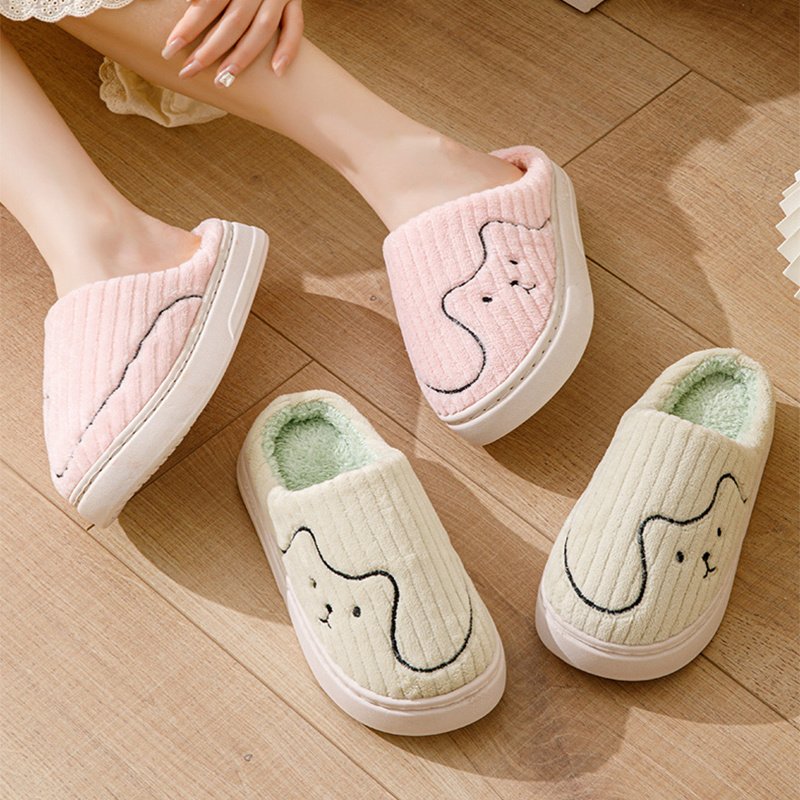 Striped Cat Slippers Indoor Couple Non-slip Floor Bedroom Slipper Winter Warm Plush House Shoes Women Men - Image 4