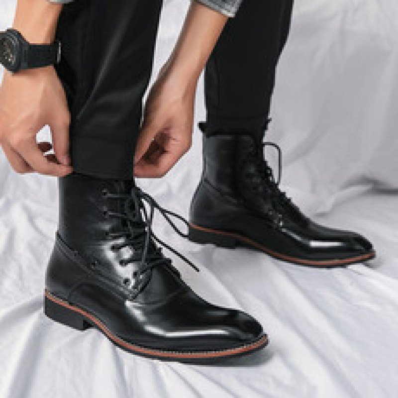 Mens Shoes British-style Height-increasing Leather Boots Hairstylist-pointed-toe Leather Shoes - Image 5