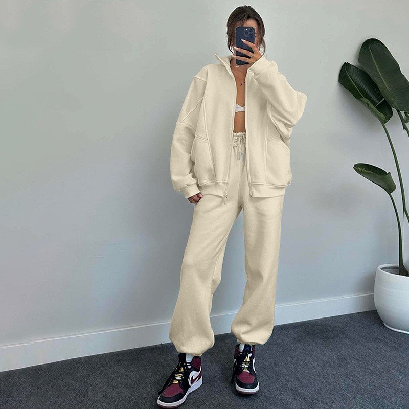 Sports Suits With Pockets Stand-up Collar Zipper Cardigan And Drawstring Trousers Fashion Jogger Set Outfits Tracksuits Women's Clothing - Image 9