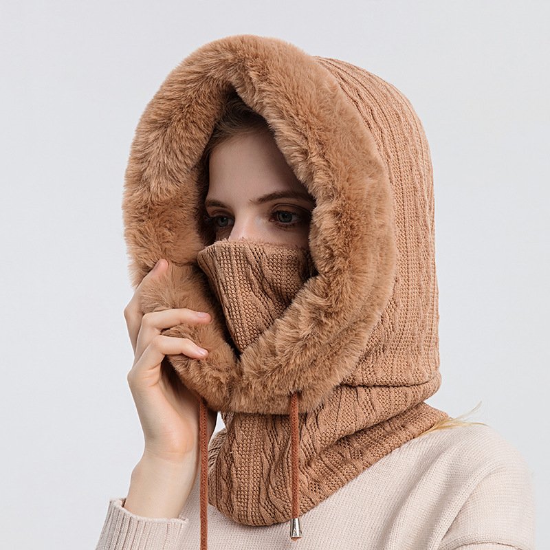 Winter Thick Plush Hat With Scarf Windproof Warm Knit Hats Hooded For Women - Image 3