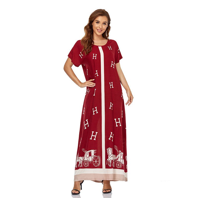 Women's Dress Muslim Short Sleeve Long Dress Dubai Plus Size - Image 2