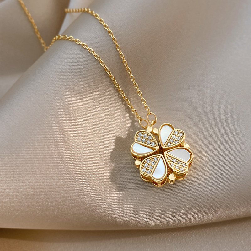 Luxury Four Leaf Clover Pendant Necklace Stainless Steel Crystal Heart Jewelry For Women Gift - Image 3