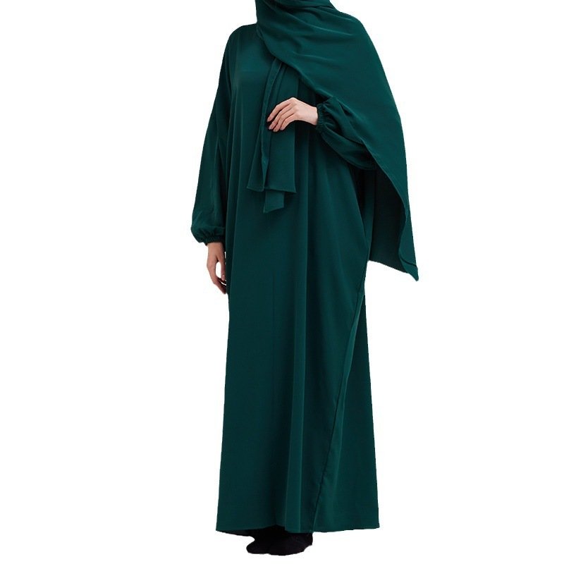 European And American Muslim Arabic Solid Color Hooded Robe Dress - Image 2