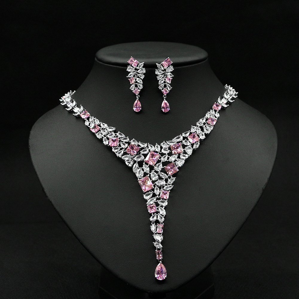 Colorful Zircon Necklace Set Wedding Dress Wedding Earring Accessories - Image 5